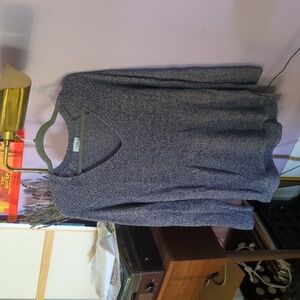 V neck blue and white marled sweater